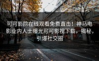 可可影院在线观看免费直击！神马电影业内人士曝光可可影视下载，揭秘，引爆社交圈