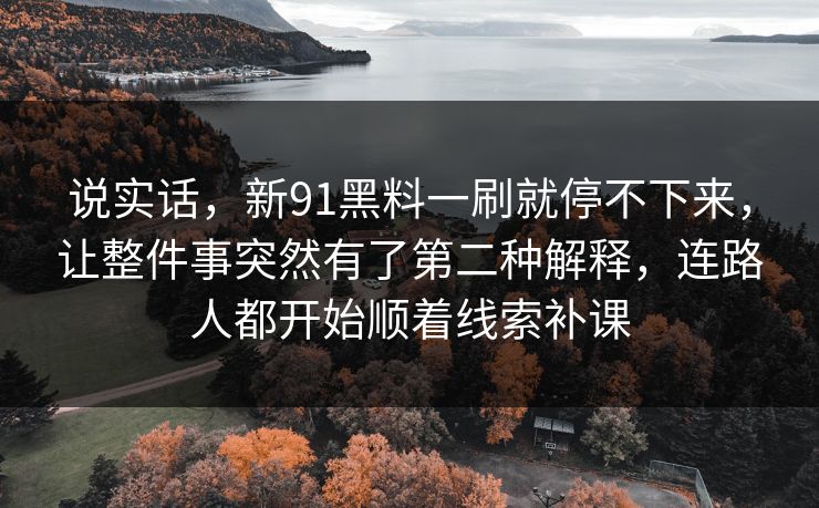 说实话，新91黑料一刷就停不下来，让整件事突然有了第二种解释，连路人都开始顺着线索补课